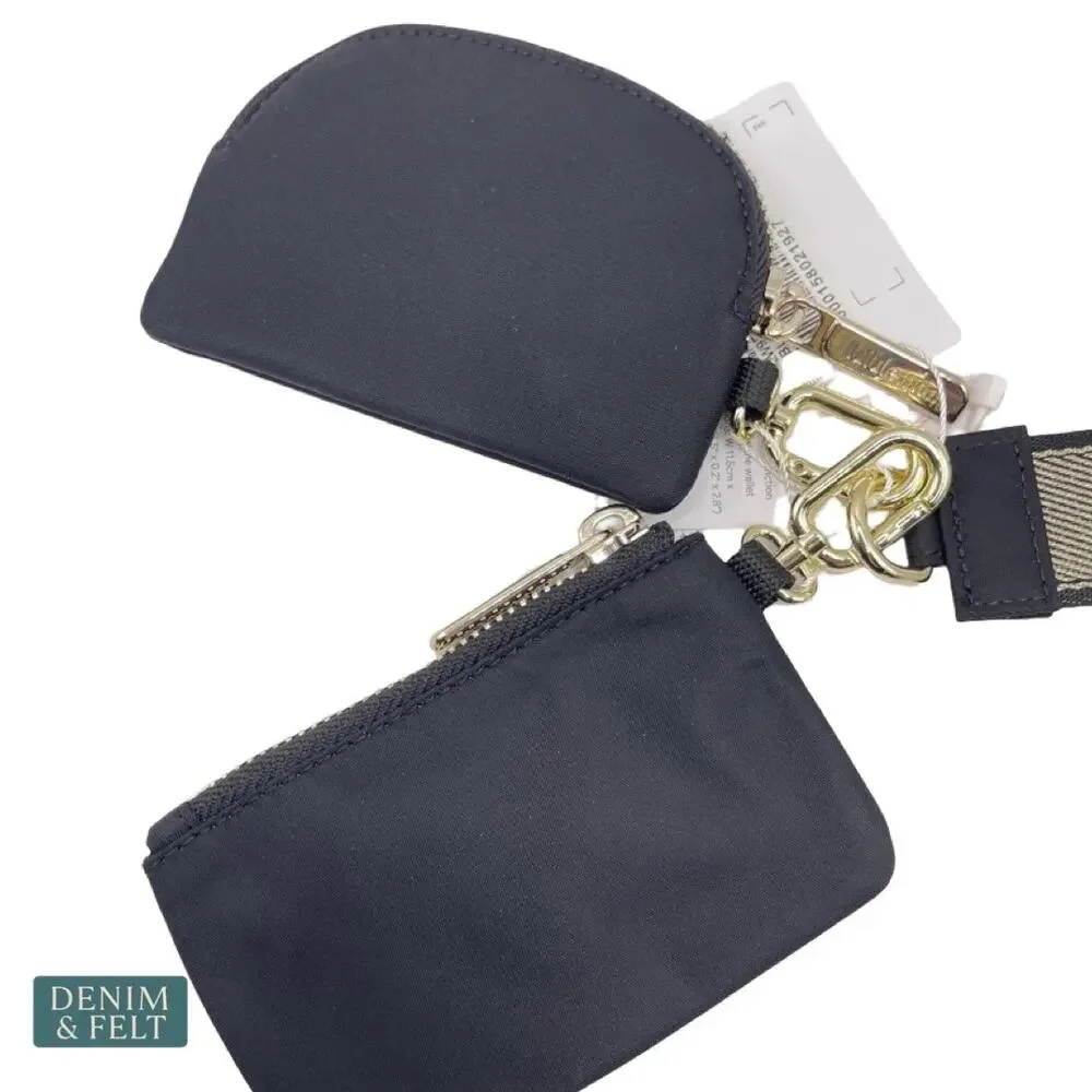 NEW‎ Lululemon Dual Pouch Wristlet Metallic Wordmark Black Gold Keychain Wallet